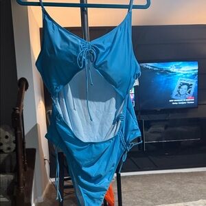 Fashion Nova Teal Cutout One-Piece